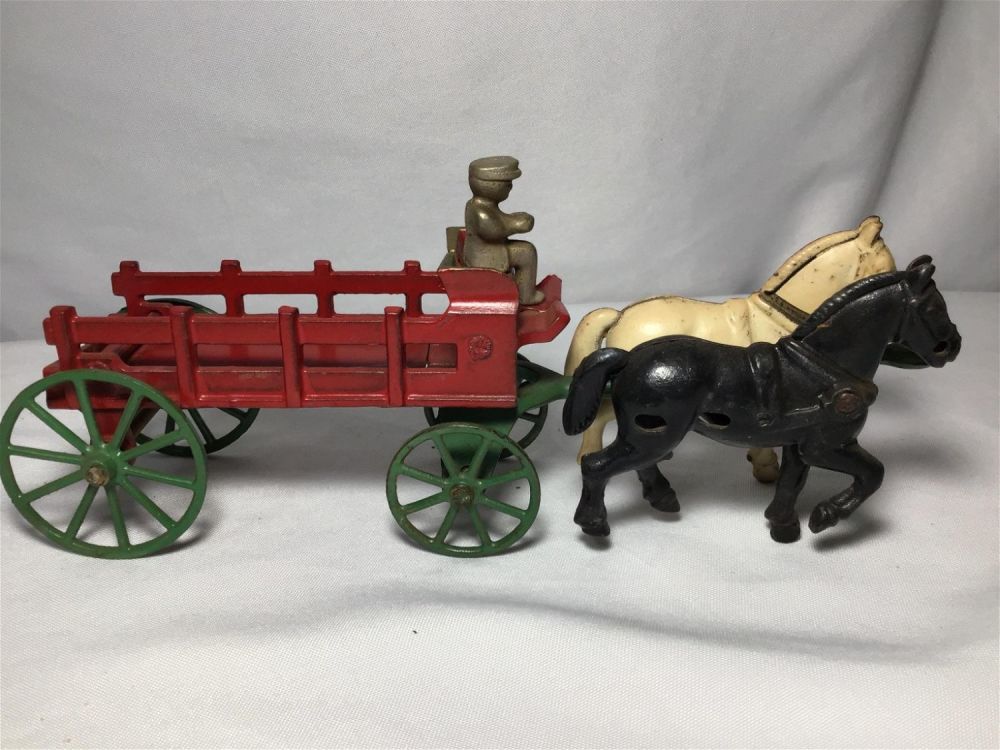 Lot 173: Vintage Metal Horses Pulling Carriage Measures 11 inches long
