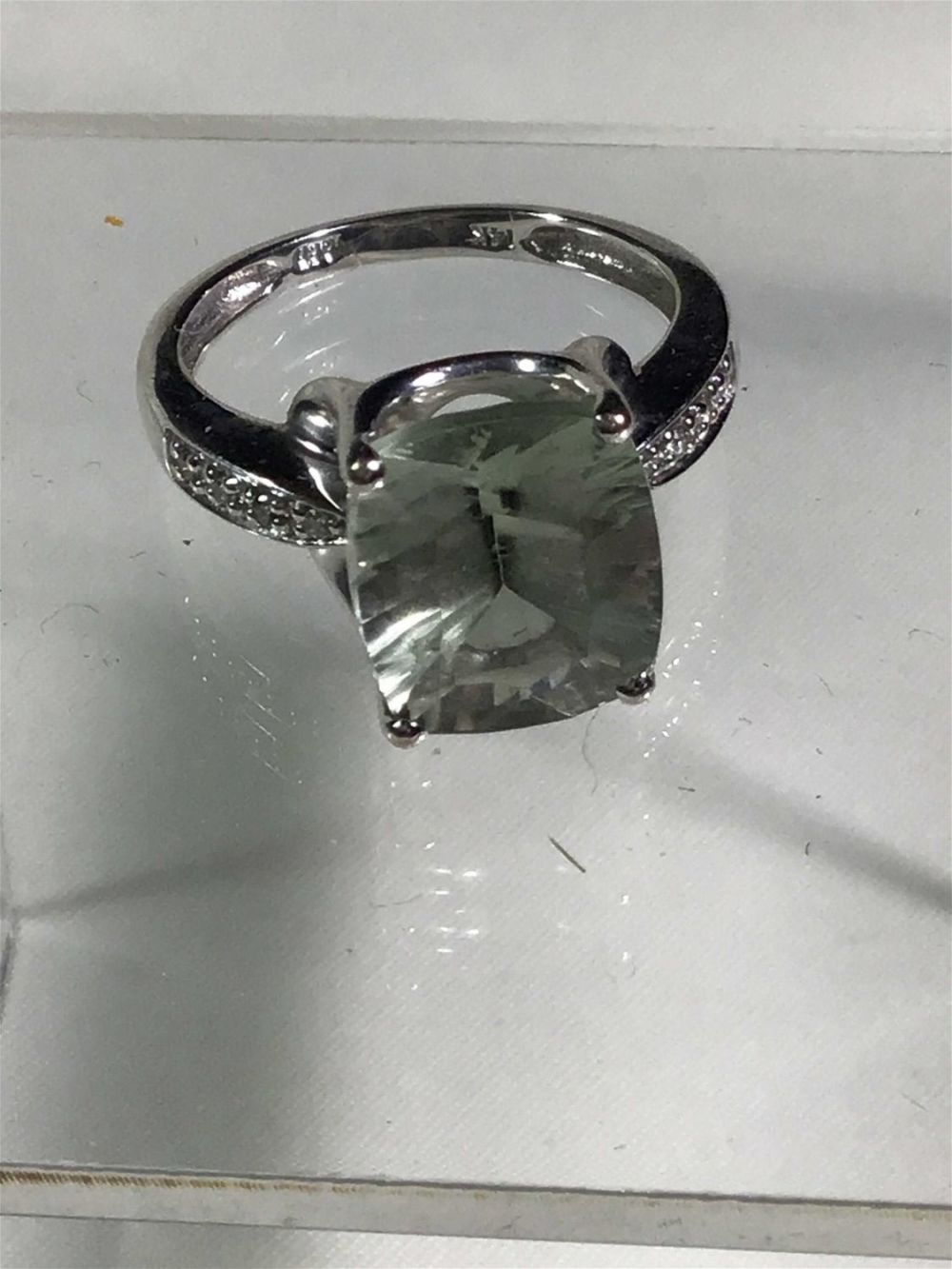 Lot 157: Geen Amethyst in 14K White Gold w/ PavÃ© Ring Has PavÃ© Sides Ring size 7.5