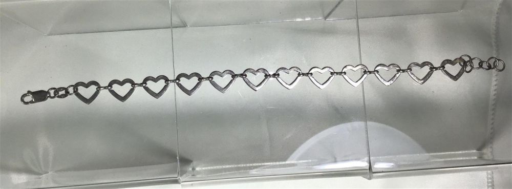 Lot 161: Sterling Heart Charm Bracelet Measures 7.5 inches long