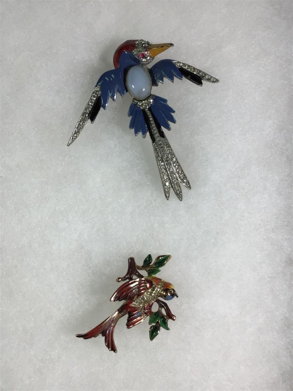 Lot 171: Early Coro Craft Costume Bird Brooches (2) Original Paint Smaller is Sterling