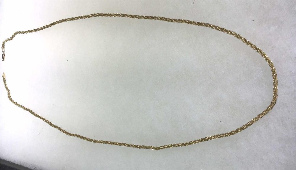 Lot 192: 14K Gold Peruvian Necklace Measures 2 feet long