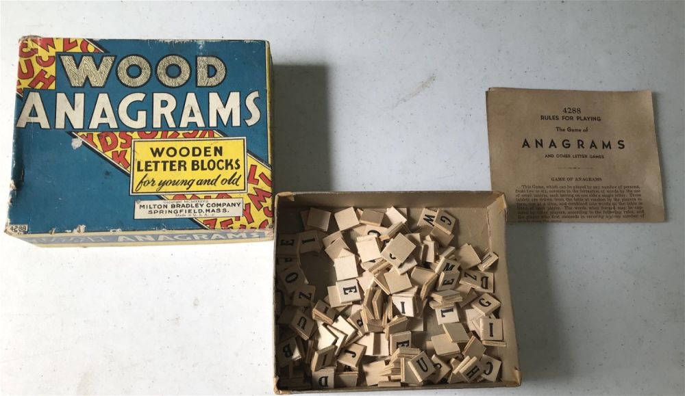 Lot 177: Vintage Wooden Anagrams 85 Milton Bradley company Springfield Massachusetts