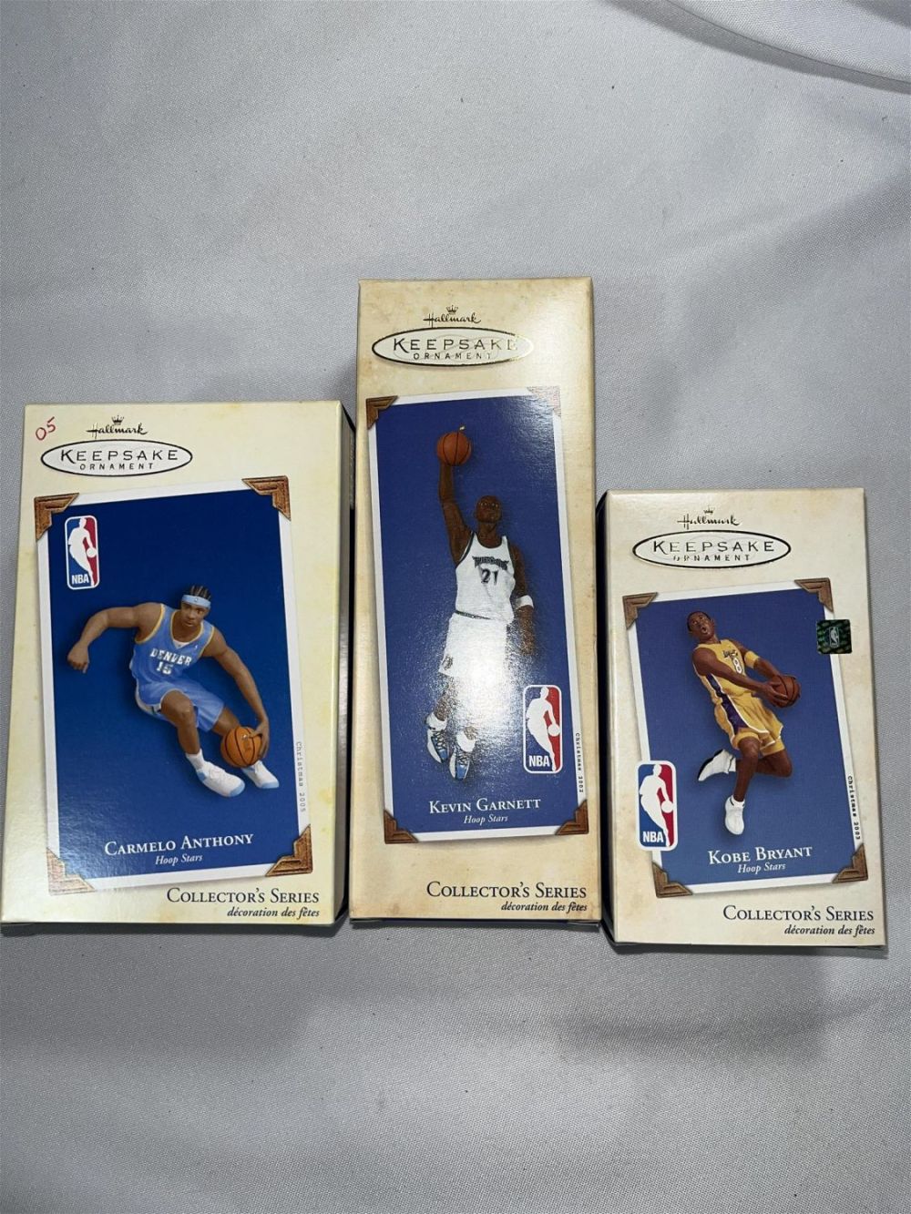 Lot 191: Hallmark Keepsake Ornaments NBA Players Kobe Bryant, Carmelo Anthony & Kevin
