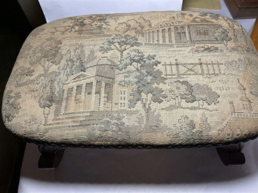Lot 197: Vintage Needlepoint Foot Rest Measures 14.5" x 9.5â€
