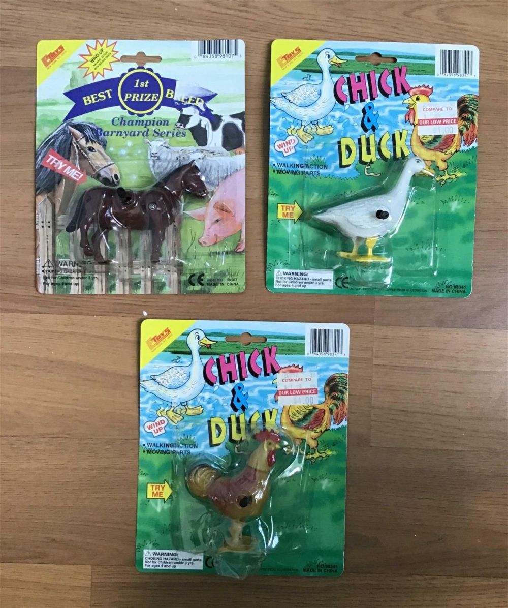 Lot 242: Vintage Chick and Duck toys in org packages