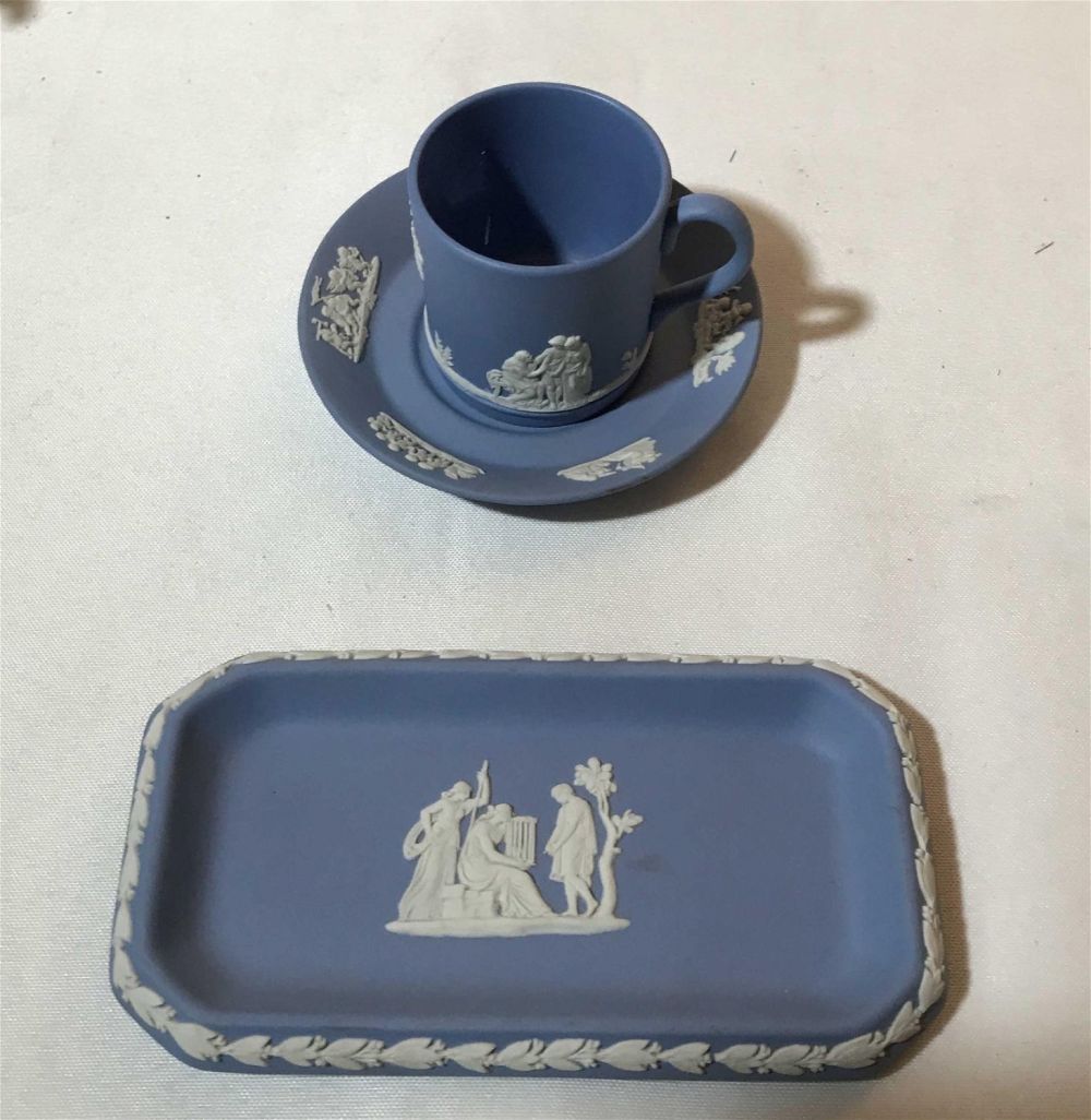 Lot 223: Wedgewood Demitasse Cup and Saucer w/ Butter Dish