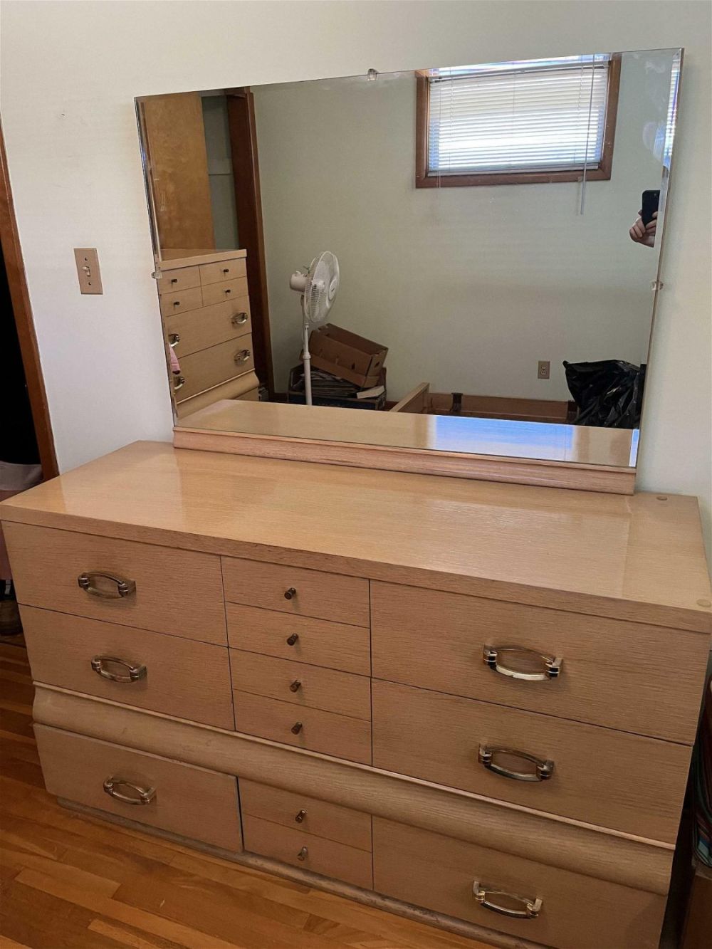 Lot 166: Blonde Dresser with Mirror .