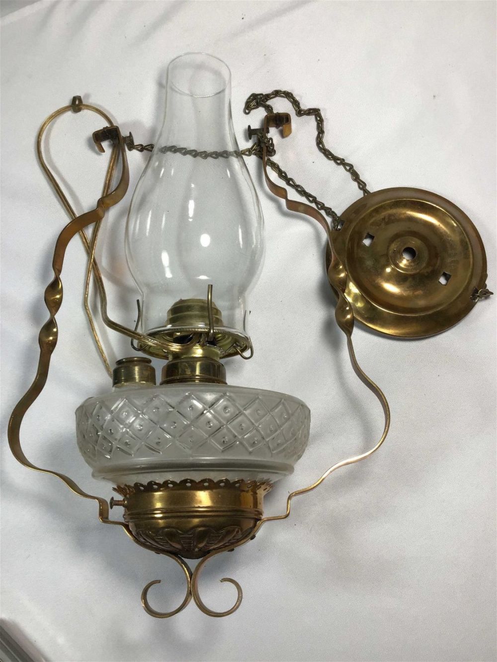 Lot 178: Victorian Hanging Converted Oil Lamp .