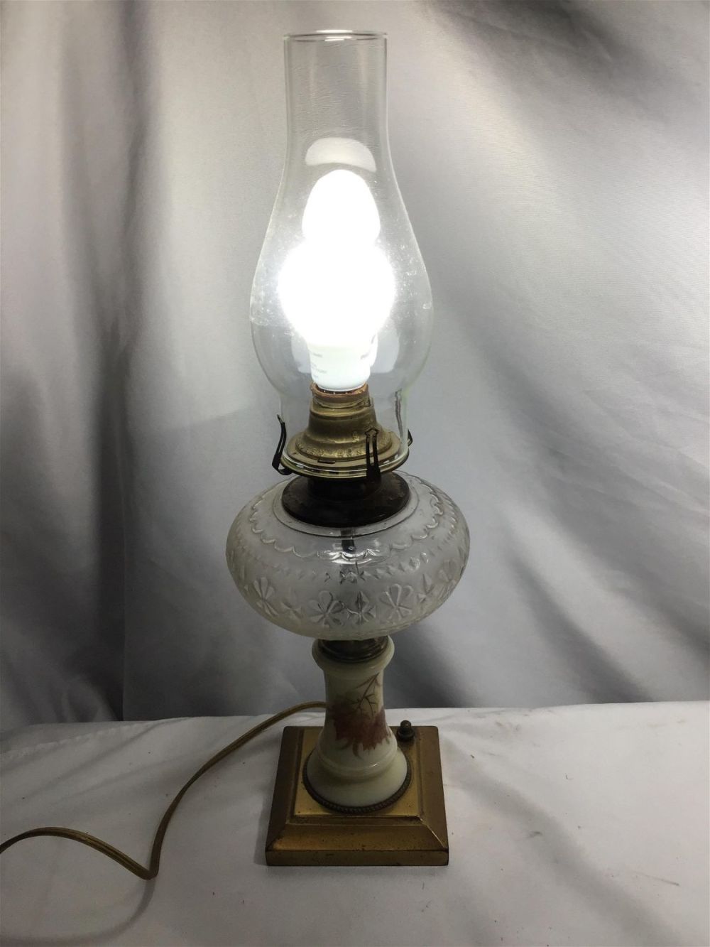 Lot 206: Hand Painted Base Converted Oil Lamp Works!