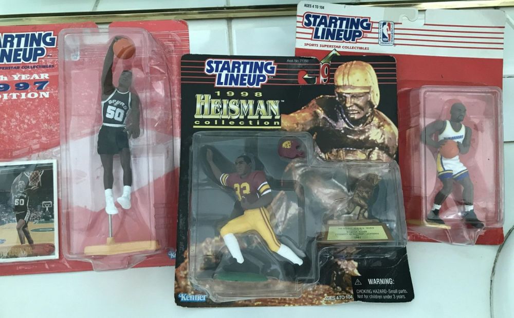 Lot 214: Starting Lineup Figurines in Packaging Marcus Allen Heisman Collection with Latrell Sprewell & David