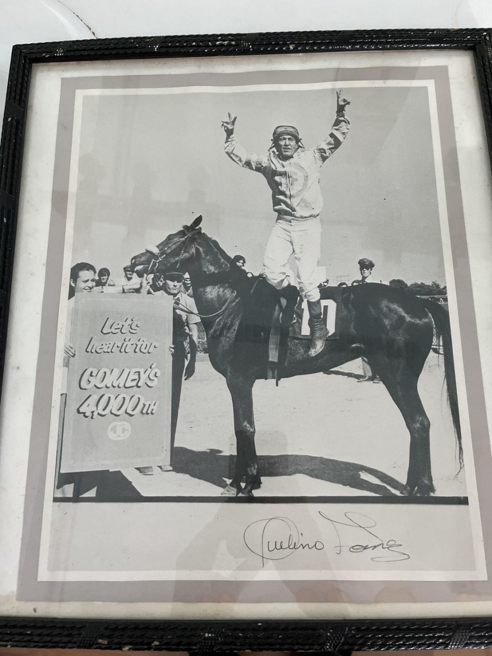Lot 237: Signed Jockey Photo Frame measures 17x15 inches