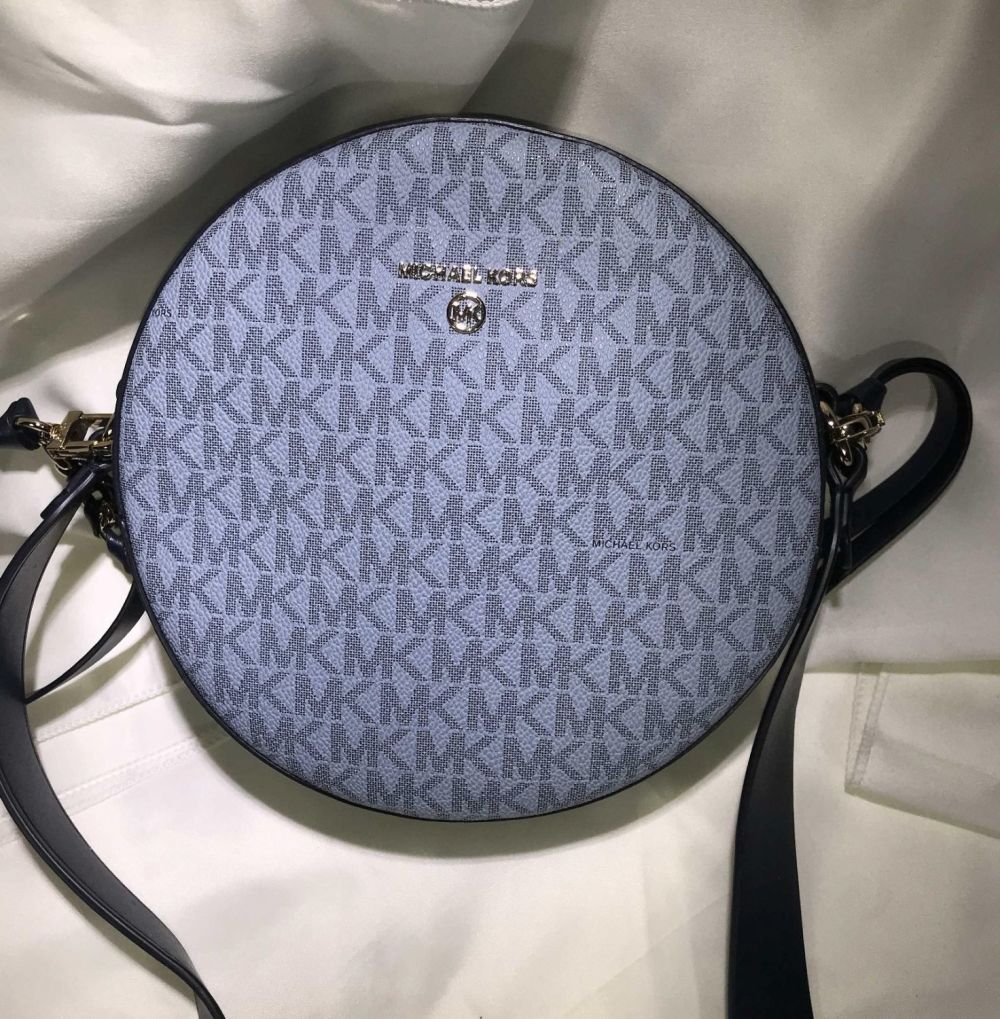 Lot 153: Michael Kors Canteen Style Purse Pale Blue & Navy