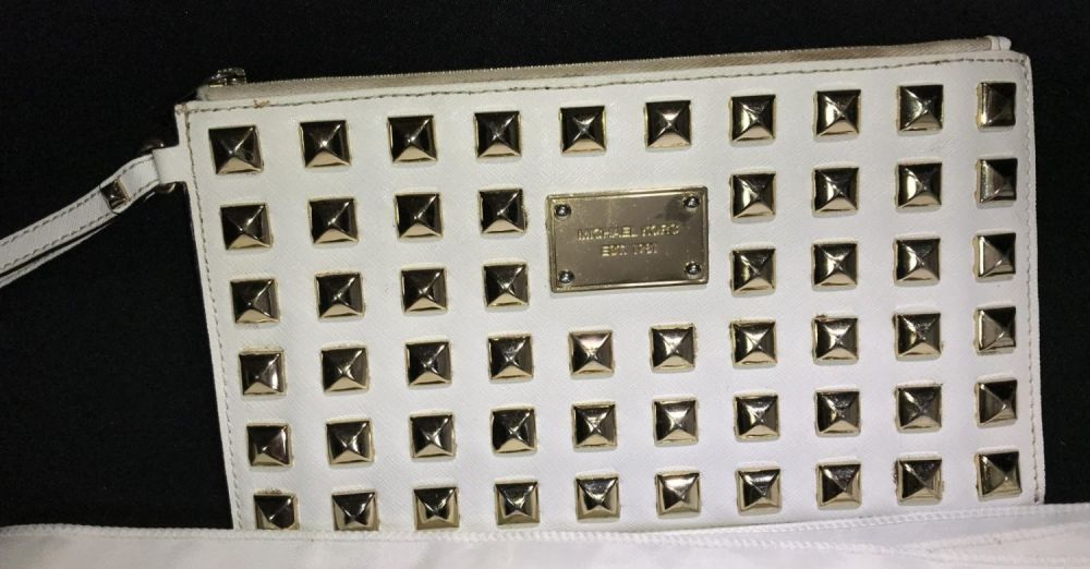 Lot 198: Michael Kors White w/ Gold Studs Wristlet .