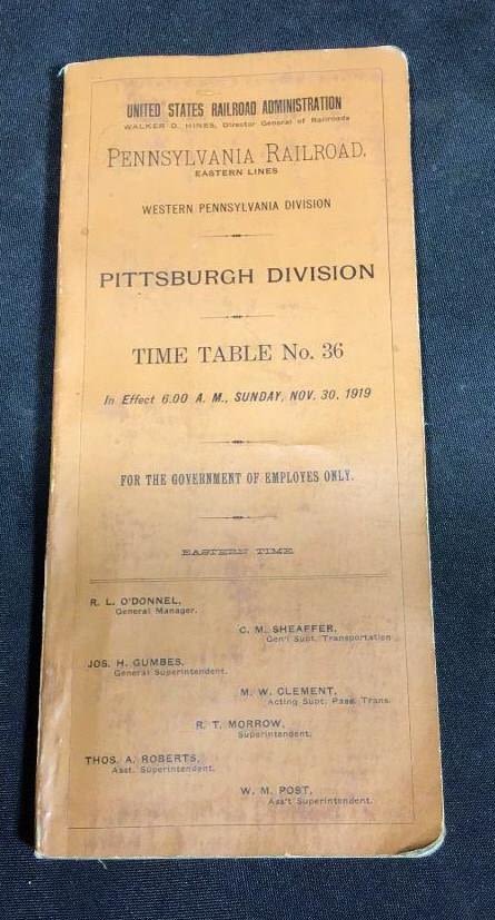 Lot 231: 1919 Pennsylvania Railroad Time Table .