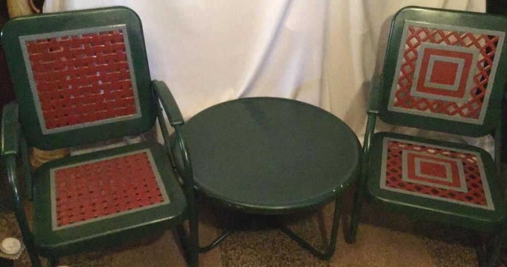 Lot 169: Vintage Metal Outdoor Set (2 Chairs & Table) .This piece needs to be picked up directly and cannot