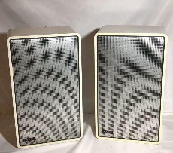 Lot 197: Vintage Advent White Speakers ( 2) Measures H 19â€™ x L 11 x D 7 1/4