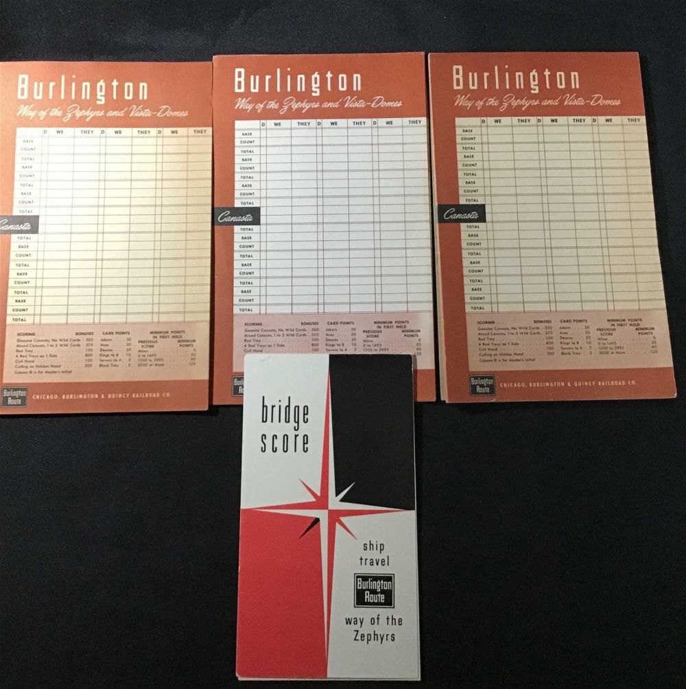 Lot 157: 3 vintage Burlington Railroad Score Pads .