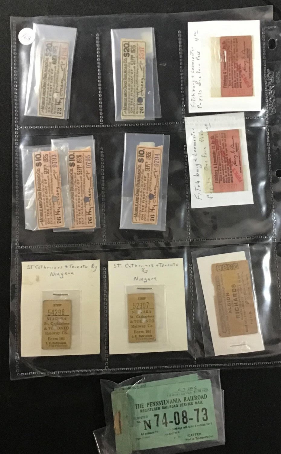 Lot 168: Vintage 1926 railway tickets .