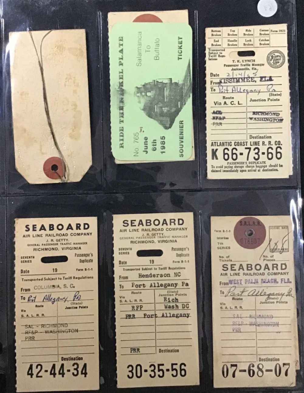 Lot 169: Vintage Seaboard Tags .