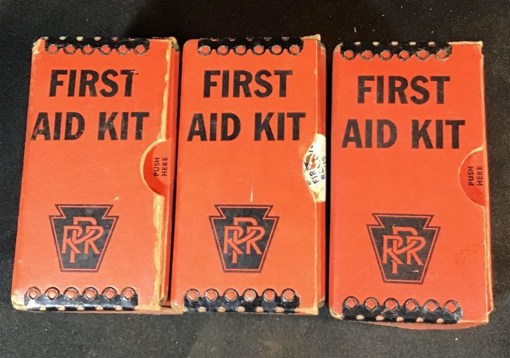 Lot 191: Three Pennsylvania railroad first aid kits .