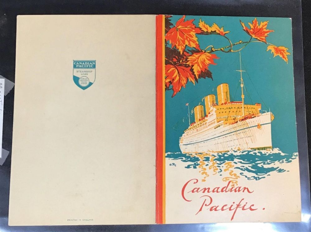 Lot 230: 1936 Canadian Pacific Steamship Lines Menu .