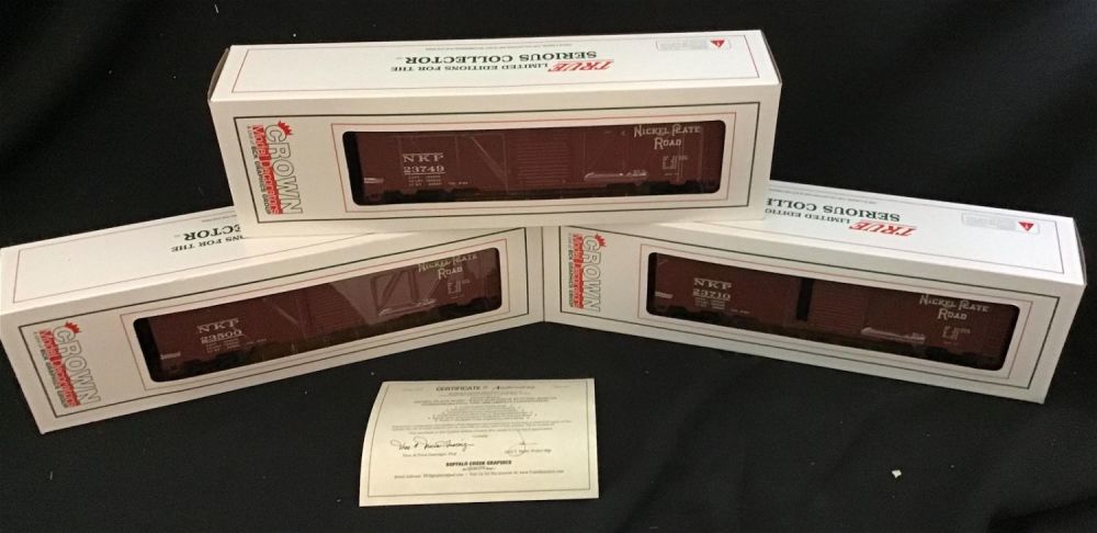 Lot 159: Crown Model Decorators O Scale Box Car Rolling Stock Lot of 3 NKP Nickel Plate Road 23710 23749