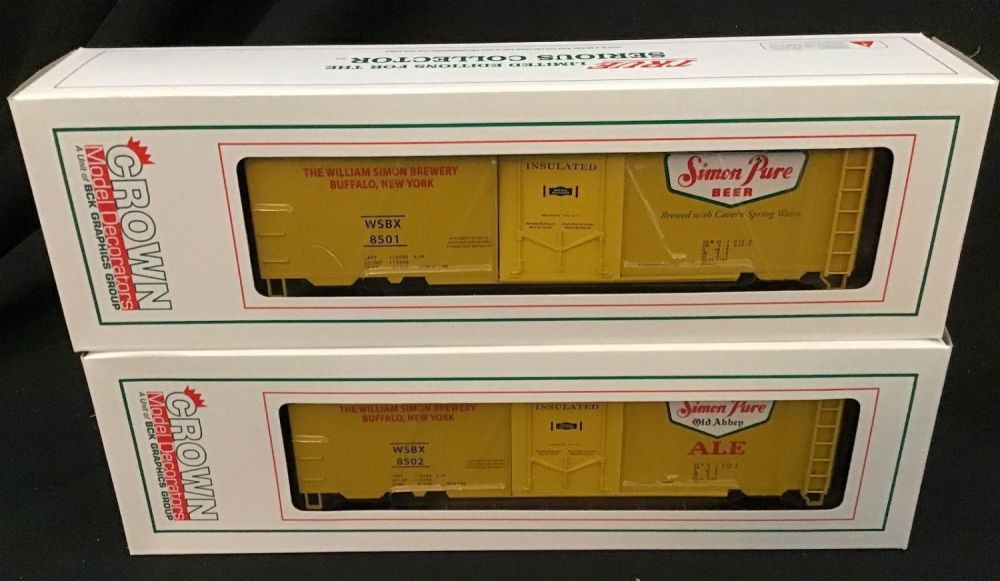 Lot 161: Crown Model Decorators O Scale Boxcar Rolling Stock Lot of 2 William Simon Brewery Simon Pure Ale