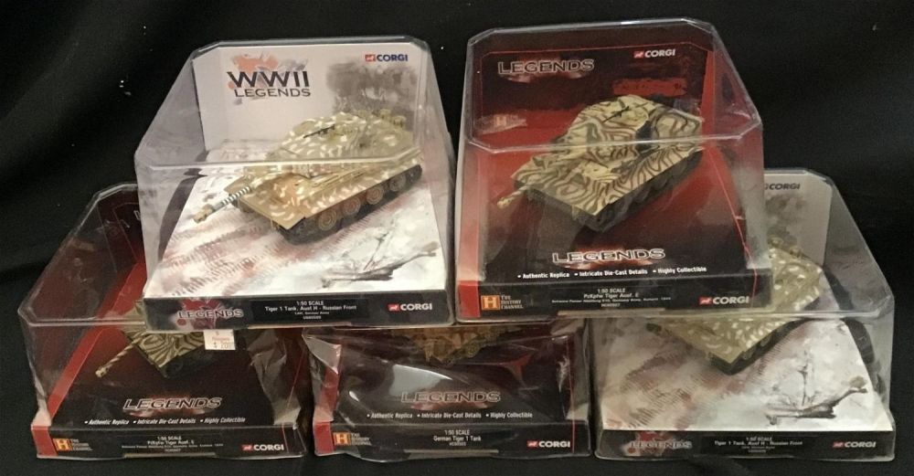Lot 188: Corgi Legends 1:50 Scale WW2 German Tank Lot of 5 Tiger I  Some crushed packaging