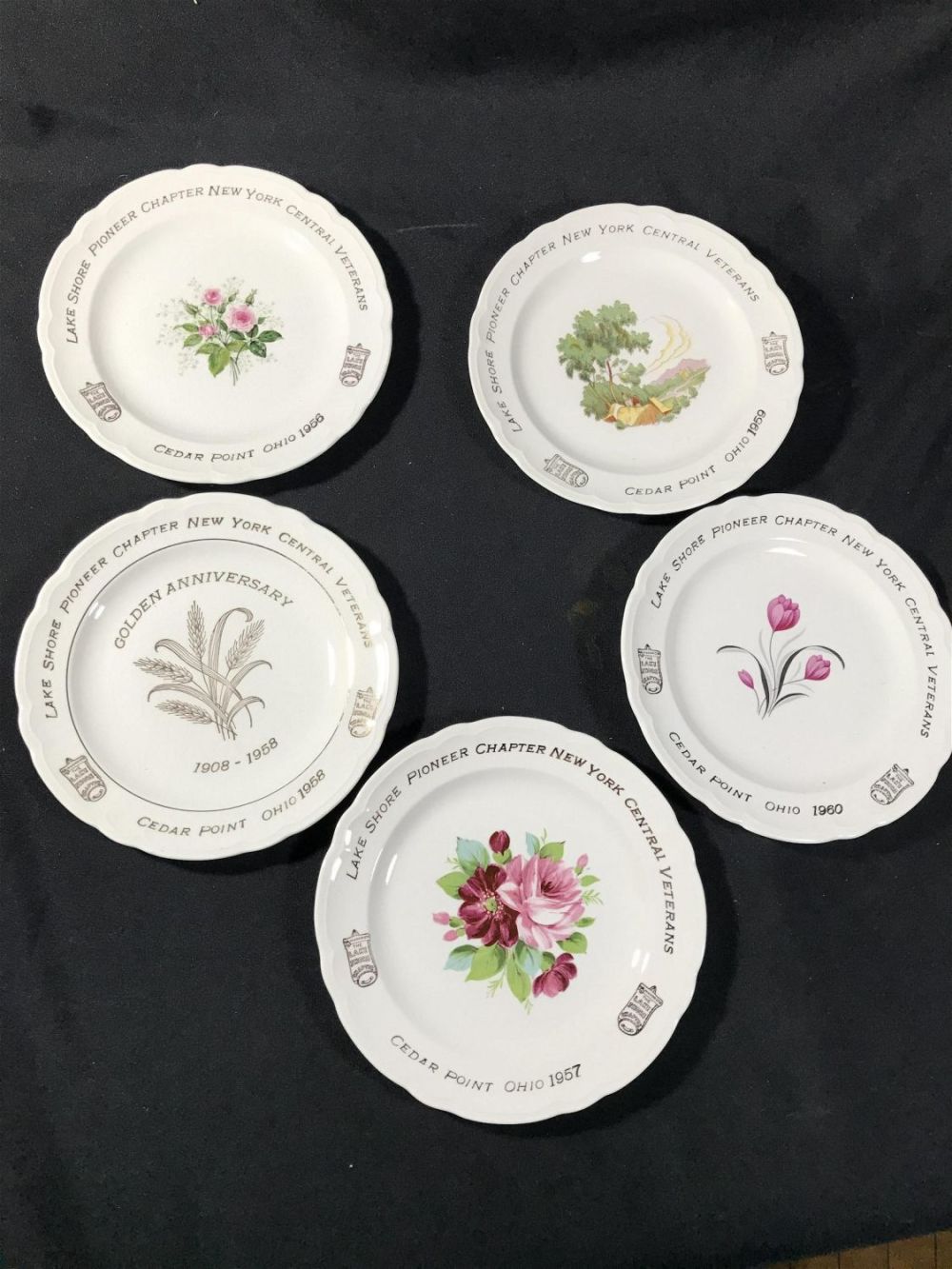 Lot 159: French Saxon China set of 5 Each measures approximately 7.5 inches diameter