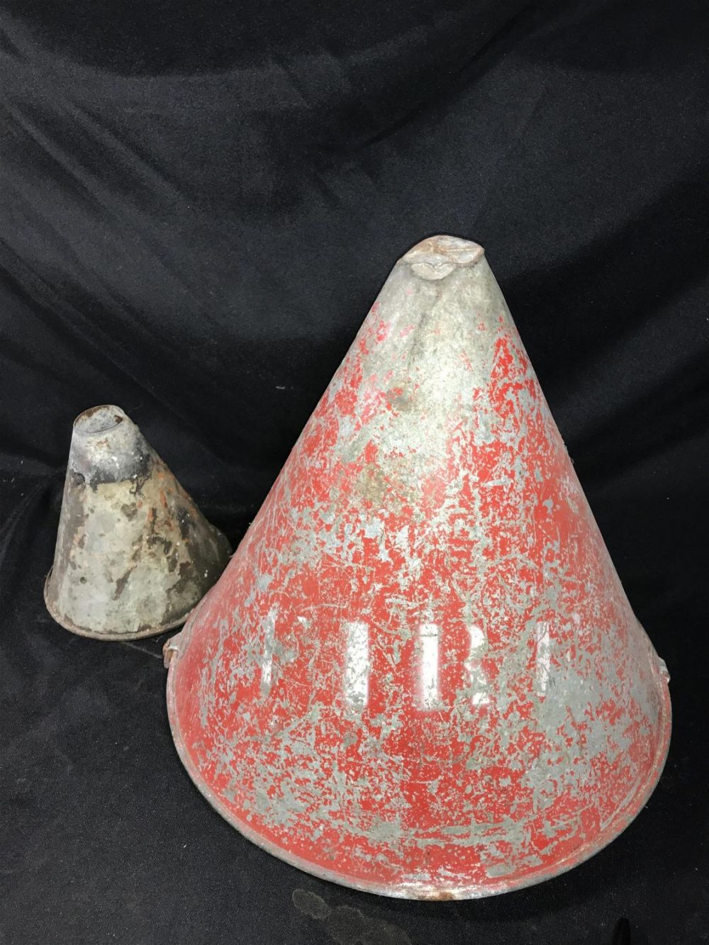 Lot 206: Railroad Fire Buckets Larger measures 14x14 inches Made with a point so they would not be stolen!