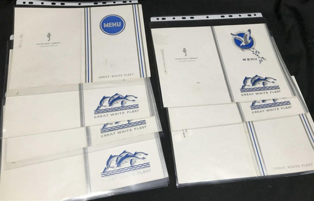 Lot 294: Great White Fleet Menus (9) .