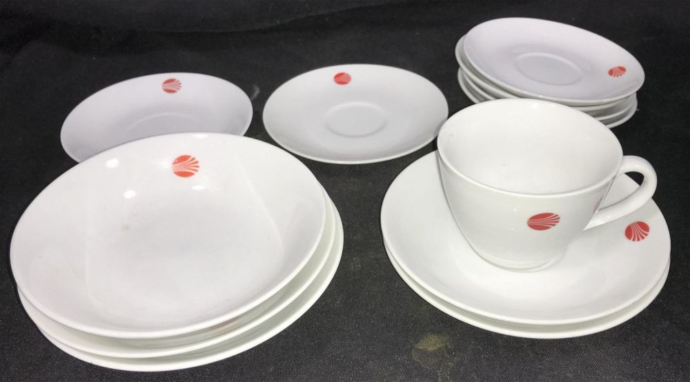 Lot 296: Continental Airlines Dish Set Saucers & bowls w/ tea cup 8 saucers & 3 bowls