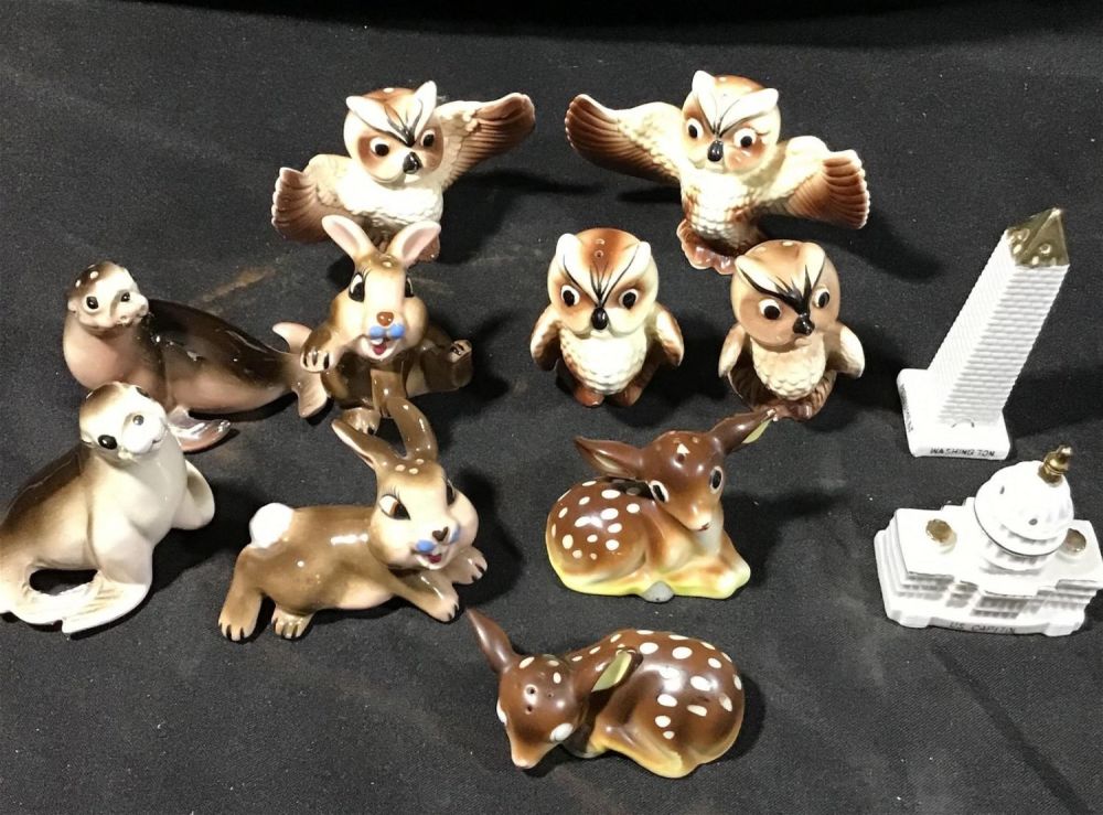 Lot 223: Collection of 12 salt and pepper shakers.