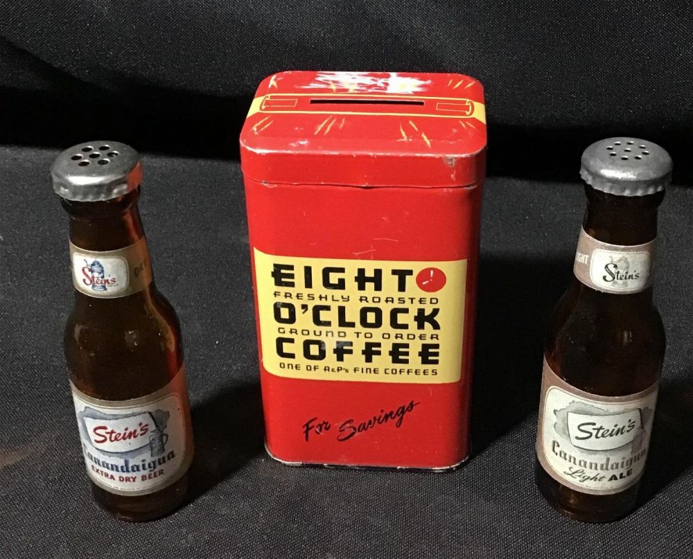 Lot 239: Vintage Salt and pepper shakers advertising set