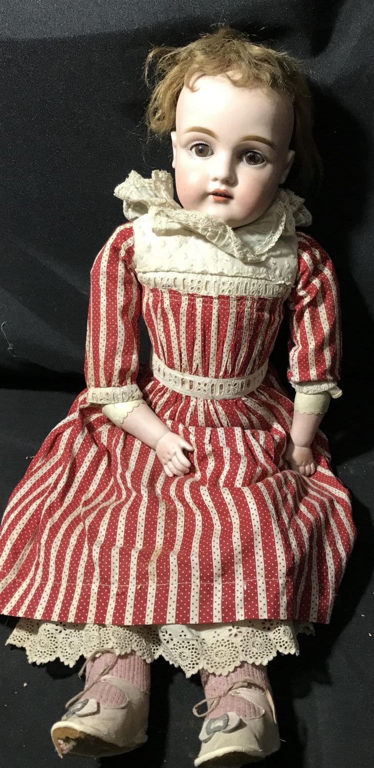Lot 282: Vintage porcelain doll handmade dress & Movable