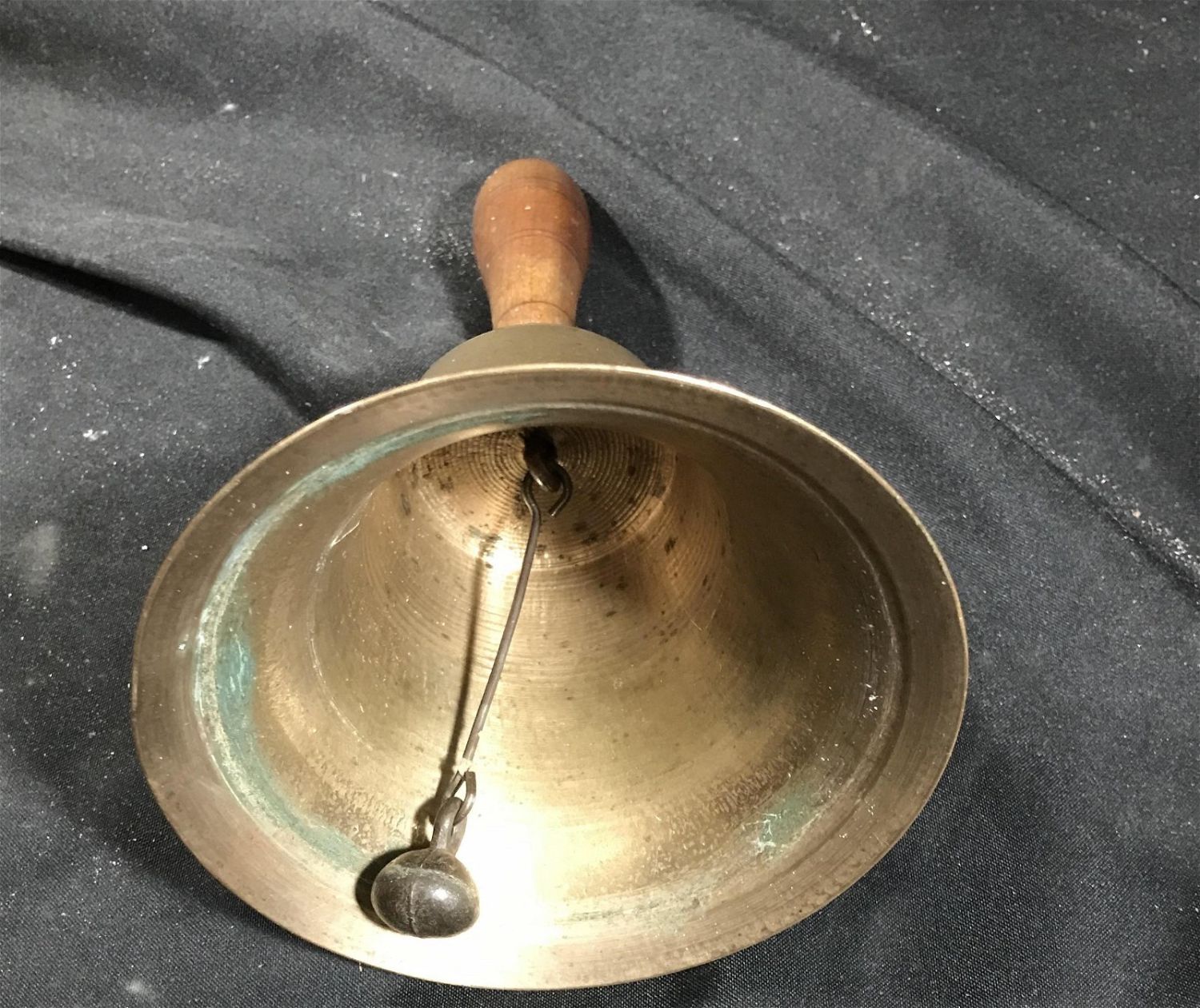 Lot 215 Vintage School Bell with Wood Handle Measures 6 inches tall