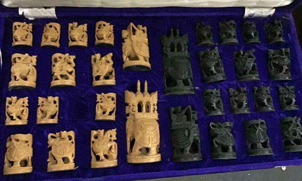Lot 170: Vintage Hand-carved Chess Set Pieces -missing one