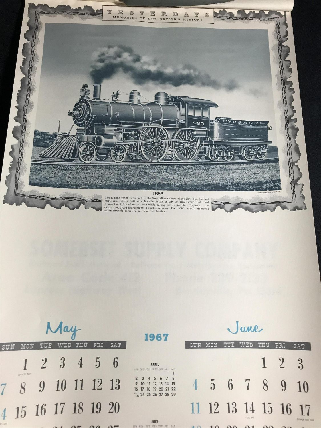 Lot 95 Somerset Supply Co. Calendar for 1967 Each month different