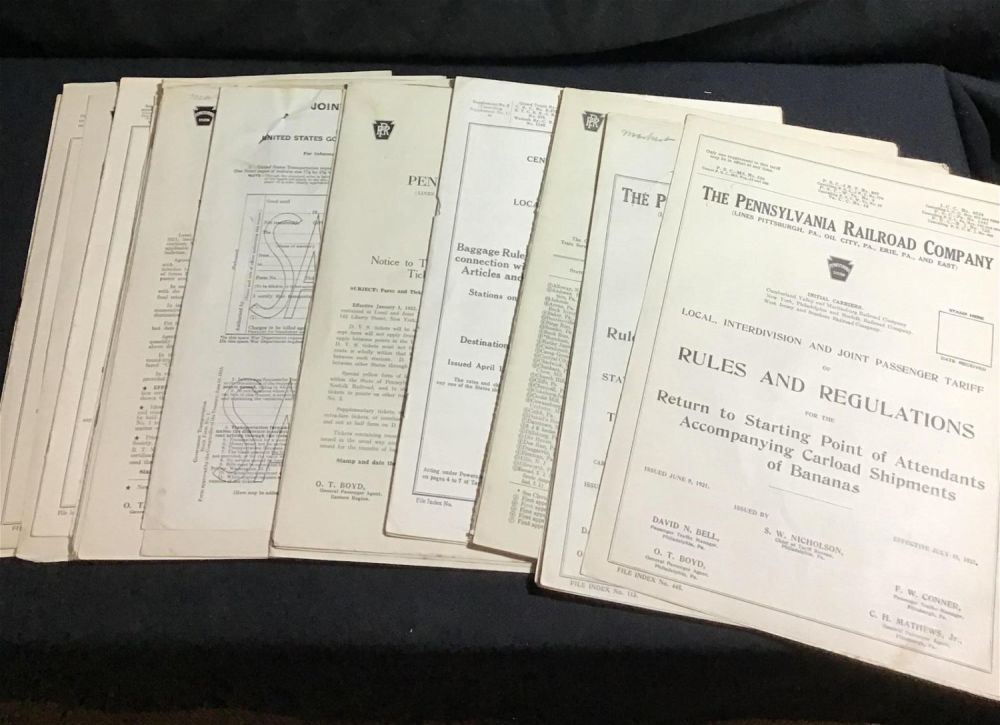 Lot 260: Pennsylvania Railroad Co. Ephemera Member Bill , literature memo to ticket agents rules and
