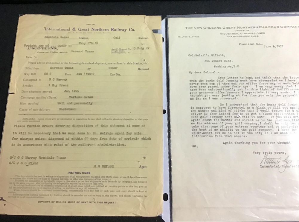 Lot 263: Correspondence w/ the International & Northern RW Northern railway company, the new Orleans, great