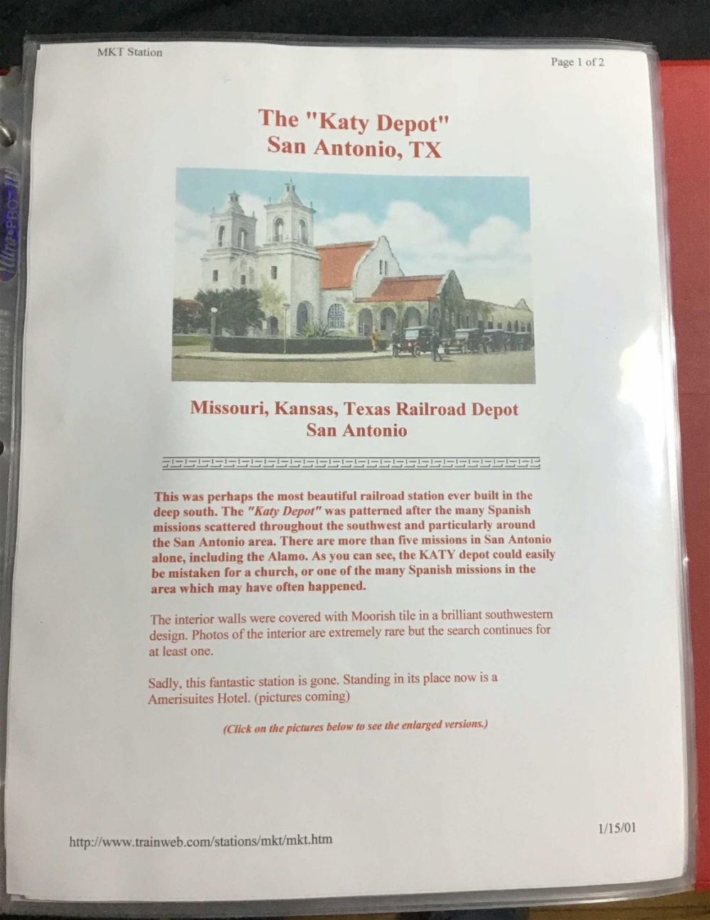 Lot 265: Railroad Ephemera in a Binder black-and-white and color pictures of train terminals over the years