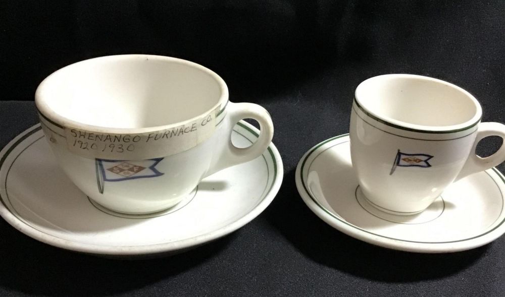Lot 279: Shenango Furnace Company Cup Coffee w/ Saucers (2) cup and coffee cup with