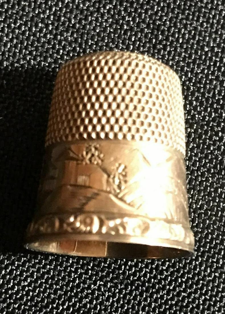 Lot 210: Vintage Engraved Symbol Shield over inside size 8 .Gold