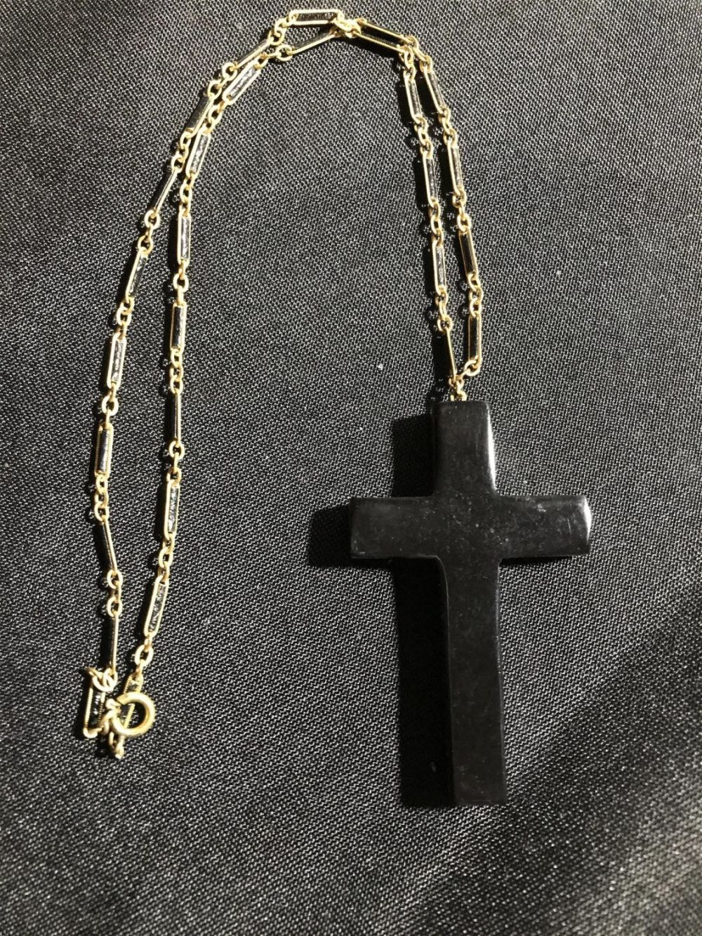Lot 253: Vintage Bakelite Cross with Enamel Overlay on necklace