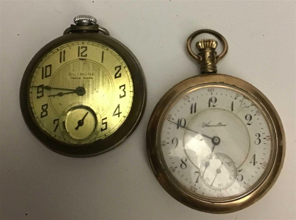 Lot 296: Vintage Biltmore Pocket Watch & Hamilton Pocket