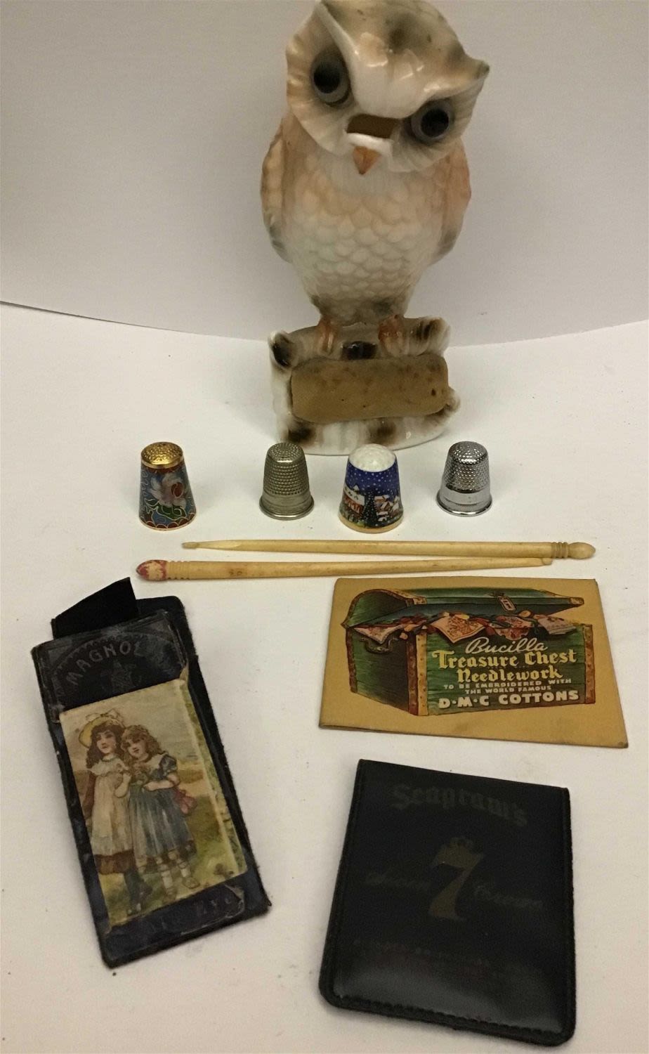 Lot 309: Vintage Owl Scissor Holder w/ Pin Cushion,