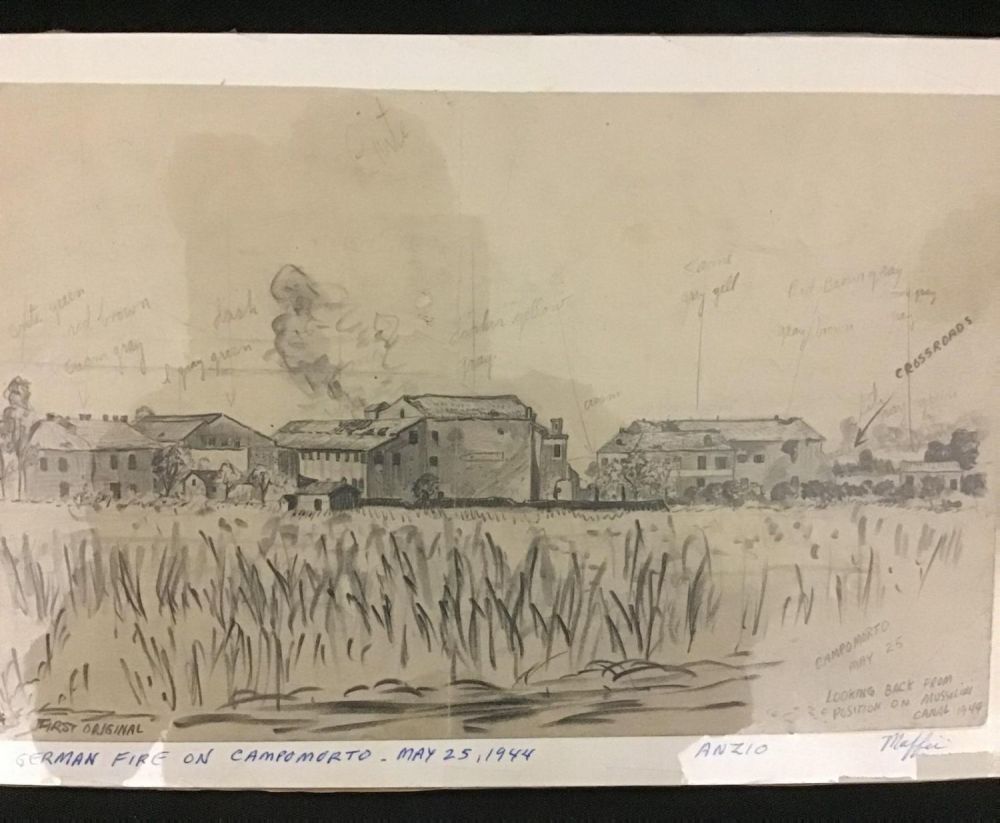 Lot 166: MAFFEI Drawing May 25, 1944 German Fire on