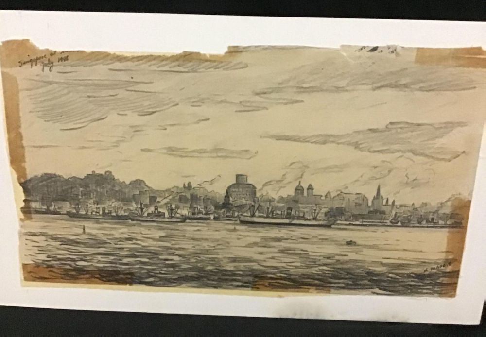 Lot 190: MAFFEI Drawing of Singapore Harbor, 1948