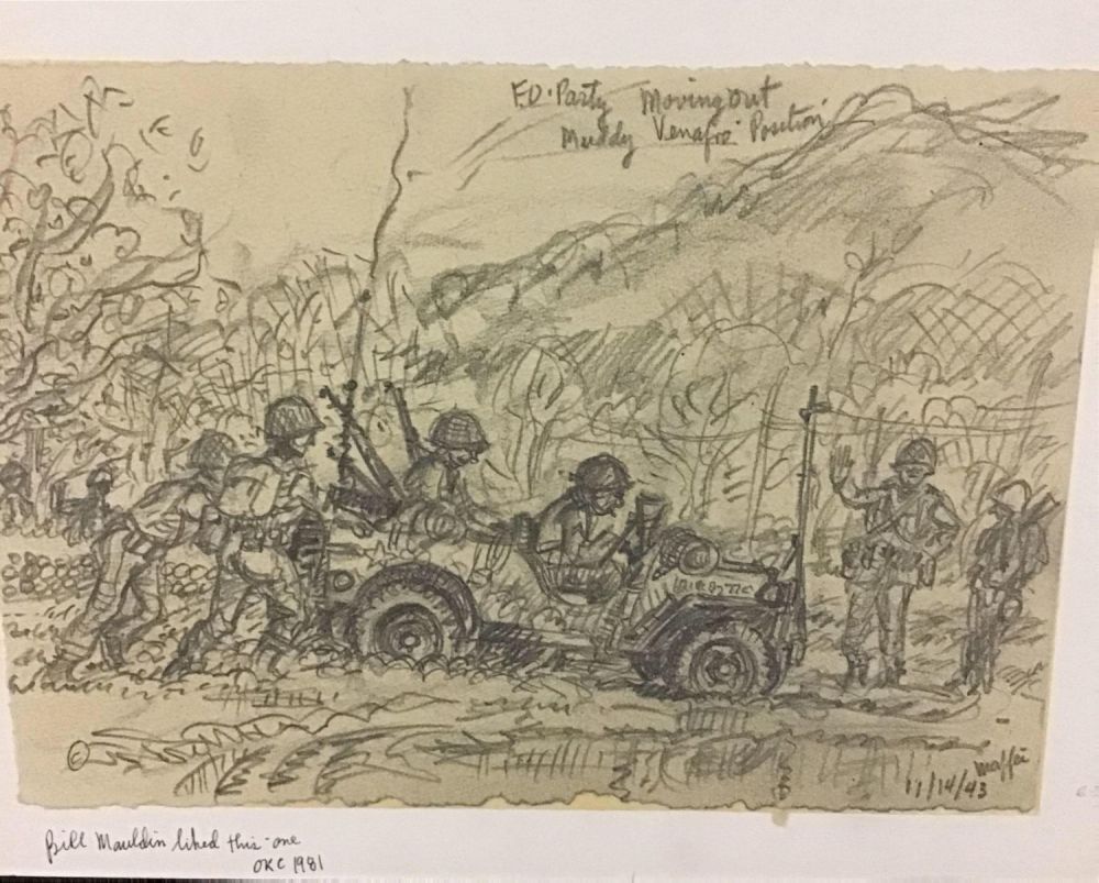 Lot 211: MAFFEI Drawing 11 1943, Soldiers Help to Push Out