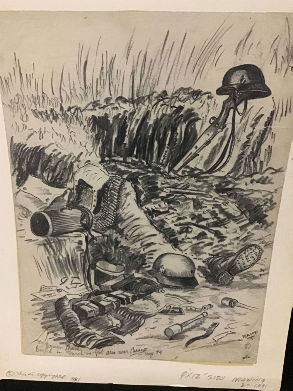 Lot 213: MAFFEI Drawing May '44 German Grave Buried Trench